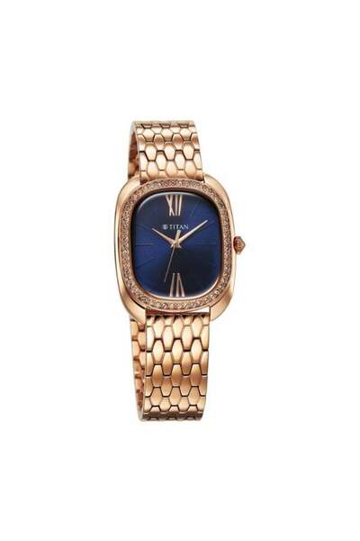 Titan Glamour Women's Watch 95317WM01 — Blue Dial, Rose Gold Stainless Steel ...