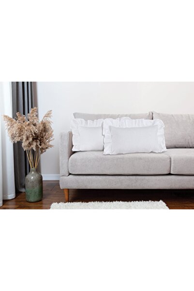 Erba kreasyon Ruffled Decorative Throw Pillow Cover 100% Raw Cotton Linen Ruf...