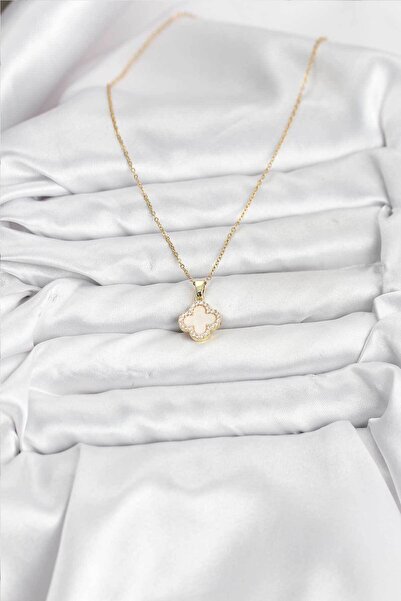 Lisinya 316L Çelik Zincir Gold Renk Sedefli Yonca Kadın Kolye -