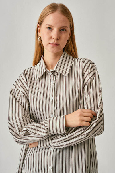 ZÜLAYS Çizgili Tunik Gömlek Kahverengi