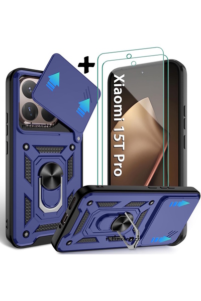 m.tk moveteck Xiaomi Mi 15t Pro Case Camera Protection Sliding Ring Armor Cover + 9H Screen Protector Set