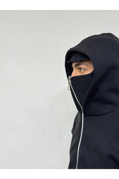HED Style Vers Balaclava Fermuarlı Kapüşonlu Maske Kapüşonlu Siyah