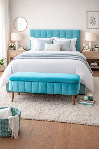 KOKİ DESİGN OSLO Babyface Turkuaz Yeşili Sandıklı Bench Puf