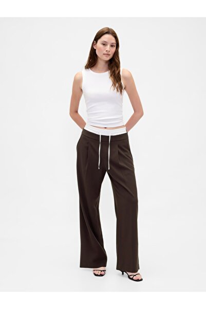 GAP Kadın Koyu Kahverengi Mid Rise Double-Waist Pantolon