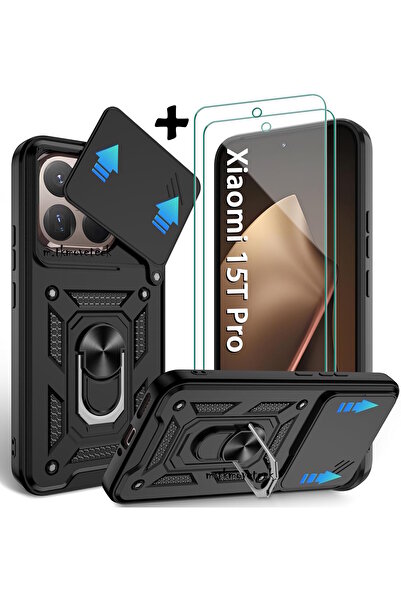 m.tk moveteck Xiaomi Mi 15t Pro Case Camera Protection Sliding Ring Armor Cover + 9H Screen Protector Set