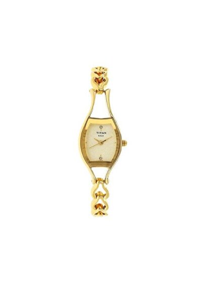 Titan ساعة راجا النسائية 2331YM02 - مينا بلون الشمبانيا، سوار معدني ذهبي اللو...