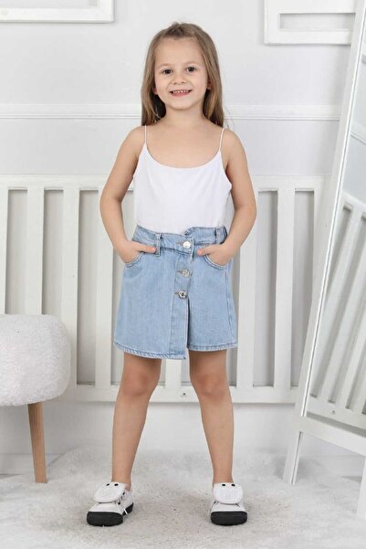 CANAN ÇAKMAK Premium Kalite Beli Lastikli Kız Çocuk Jean Şort Etek