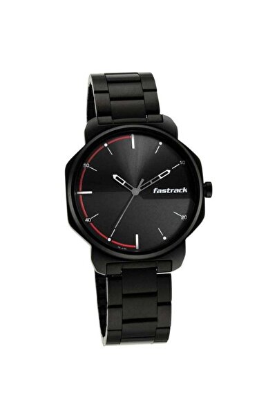 FASTRACK ساعة رجالية تناظرية 3254NM01 - مينا أسود، سوار جلدي أسود