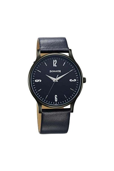 SONATA 77105NL11 Men's Watch - Blue Dial, Blue Leather Strap, Quartz, 3 ATM