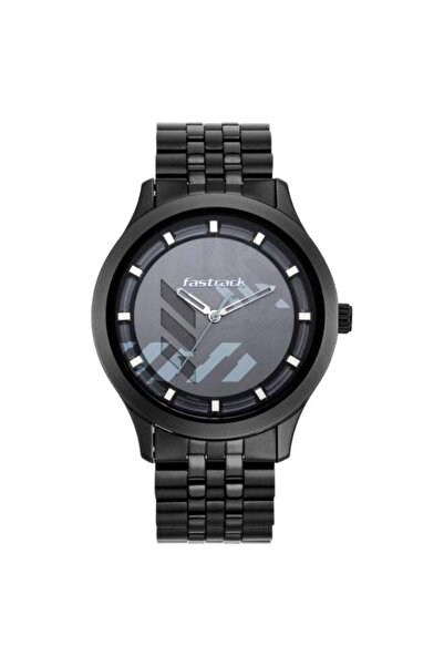 FASTRACK ساعة رجالية تناظرية 3250NM01 - مينا أسود، سوار من الفولاذ المقاوم لل...
