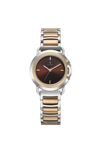 Titan ساعة نسائية من وورك مود 95324KM01 - مينا بني، ستانلس ستيل ثنائي اللون