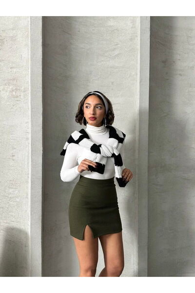 MADAMMERY Fusta mini Kaşe Esnek cu fantă