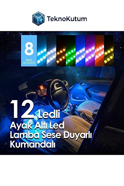TEKNOKUTUM Araba Ayak Altı Led Sese Duyarlı RGB Uzaktan Kumandalı 8 Renk Özel...