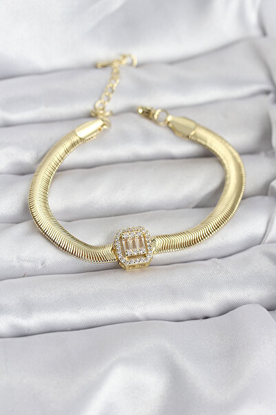 Lisinya 316L Steel Gold Color Baguette Zircon Stone Snake Chain Women's Brace...