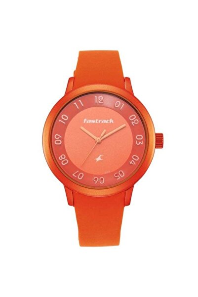 FASTRACK ساعة بوب كلرز النسائية 68025AP03 - مينا برتقالي وسوار سيليكون