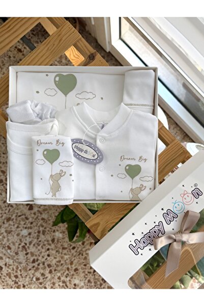 Happy Moon Bebek giyim unisex hastane çıkışı yenidoğan seti tulum zıbın body 0-2 ay %100 pamuk