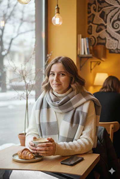 Etoile Studio Checkered Plaid Patterned Shoulder Shawl 70*180