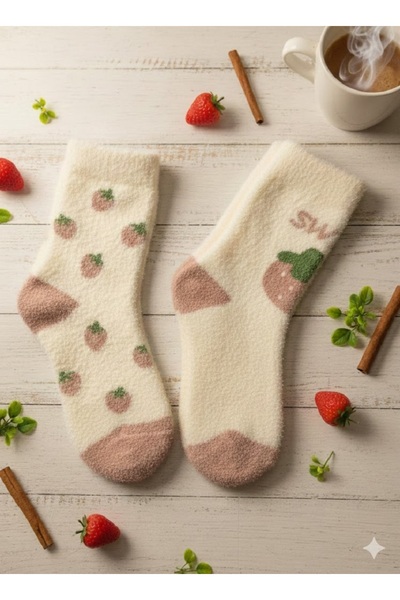 TChic 2 Pairs of Strawberry Patterned Plush Socks