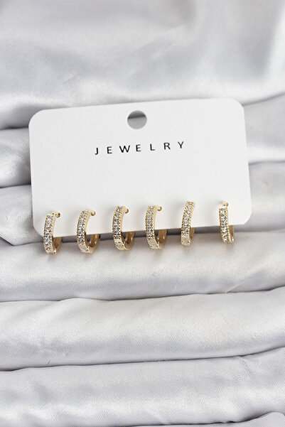 doremodam Gold Color Brass Zircon Stone Hoop Women's Earring Set - Lisinya