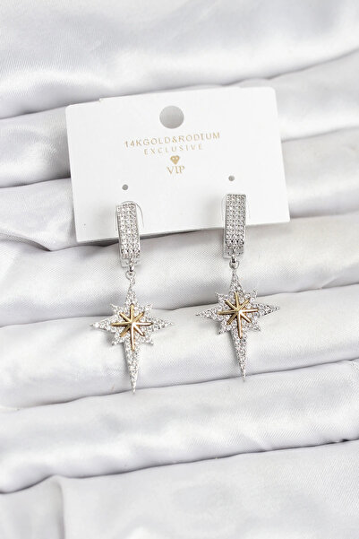 Generic Brand Zircon Stone Silver Color Brass Polar Star Model Women's Earrings