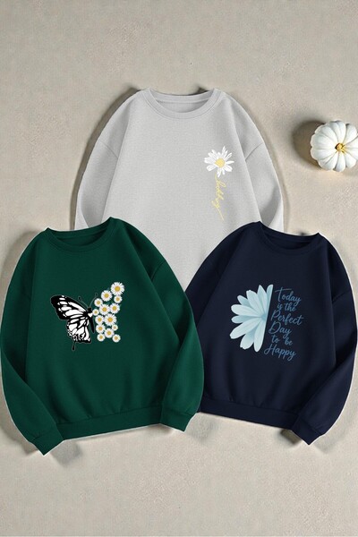 uyguntarz Multi-Colored Most Popular Daisy Series Printed Sweatshirt 3-Piece Opportunity Pack