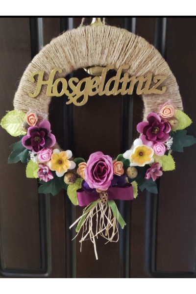 HS Dizayn Çiçekli jüt kapı süsü ,kapı çelengi