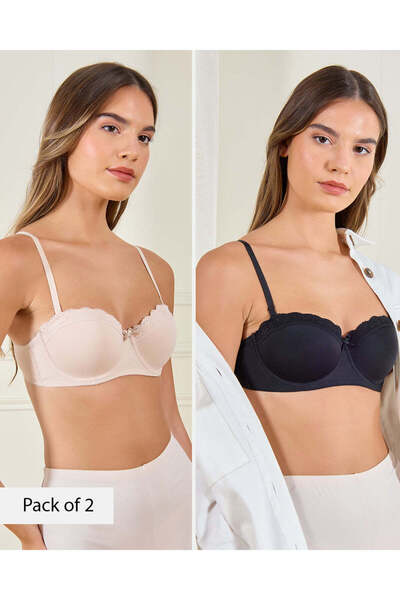 REDTAG حمالة صدر أساسية بلون البشرة والأسود، عبوة من قطعتين