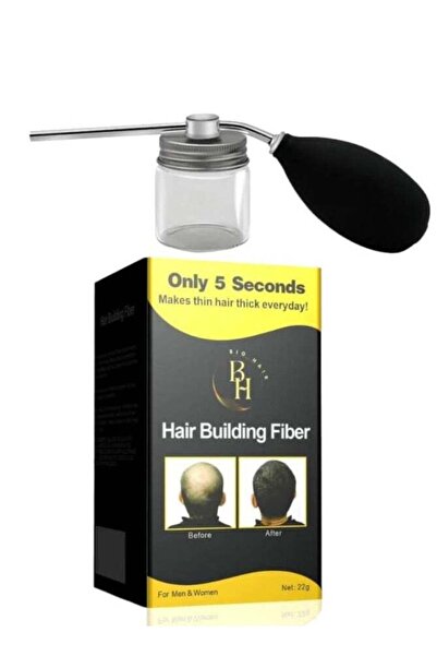 B H BIO HAIR بودرة الشعر BH Bio لإخفاء فراغات الشعر، لون أسود، 22 غرام، مع بخاخ وموزع بودرة.