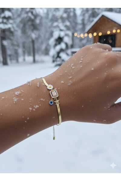 Papatya Silver 925 Ayar Baget Taşlı Nazar gözlü Yıldız İtalyan Bileklik.rose....