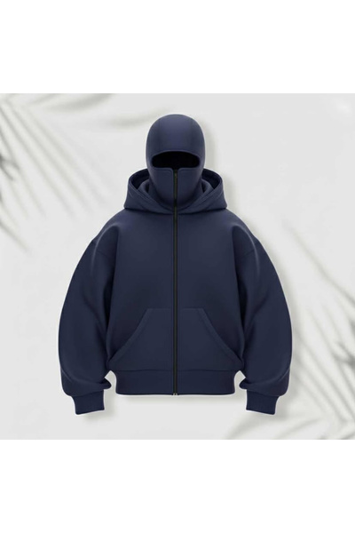 DEEFWEAR Navy Blue Unisex Balaclava Ninja Zippered Sweatshirt/ 3 Thread Shard...