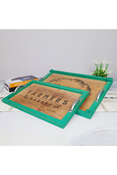 sallat almawasim Turquoise Wooden Tray Set