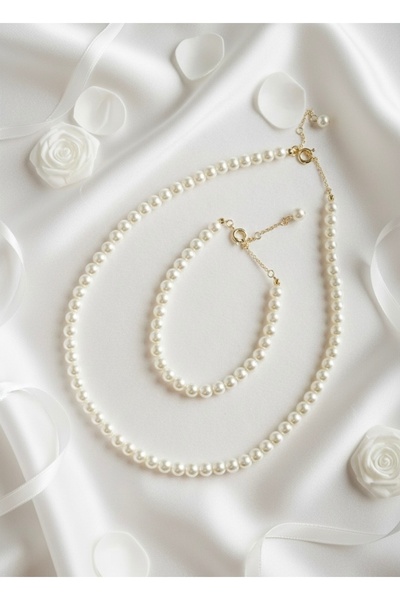 AERAS DESİNG Mayorka İnci Kolye Bileklik Seti | Altın Kaplama Kilit | Şık Takı