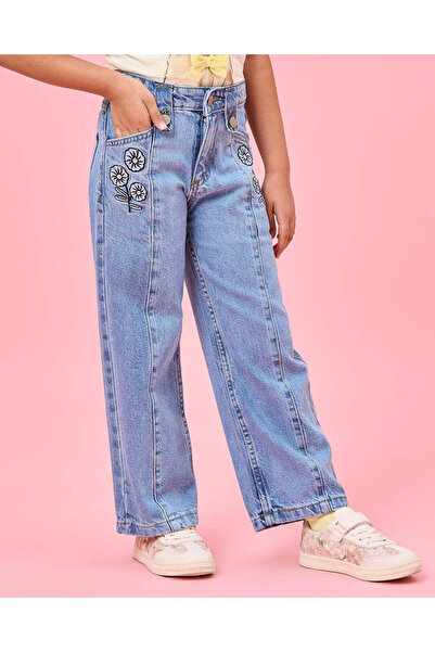 REDTAG Girls Blue Embroidery Jeans