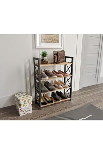 BRF bfsx Masif 4 Katlı – 45x18x64 cm, Plastik Yan Ayaklı MDF Raflı Ayakkabı D...