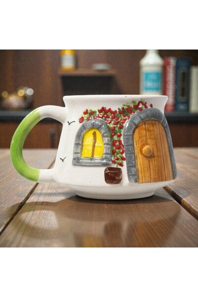 LeylArt كوب مزخرف للديكور المنزلي ثلاثي الأبعاد، كوب سيراميك مصنوع يدويًا مع شكل عش سعيد، كوب هدية