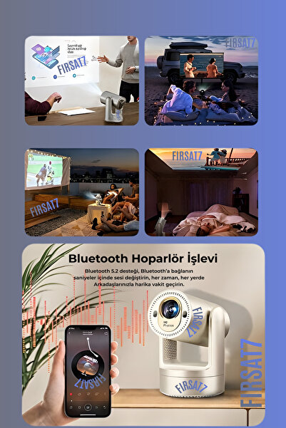Fırsat7 FY7 APOLLON Bataryalı Projeksiyon Cihazı Taşınabilir 4K Destekli 1080P Android Sistemli Projektör F7