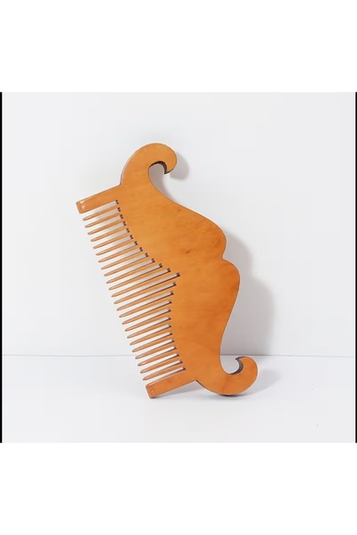 mirenza cosmetic Natural Boxwood Mustache-Shaped Beard Mustache Comb Anti-Sta...