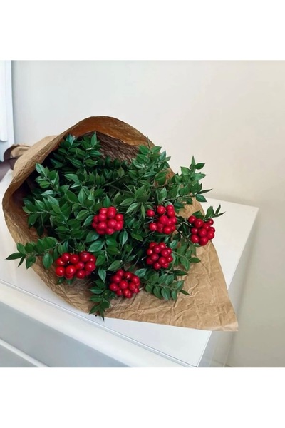 Yumak Dekor Grup Canlı yılbaşı çiçeği kokina 1 demet 6 dal hazır buket ve hed...