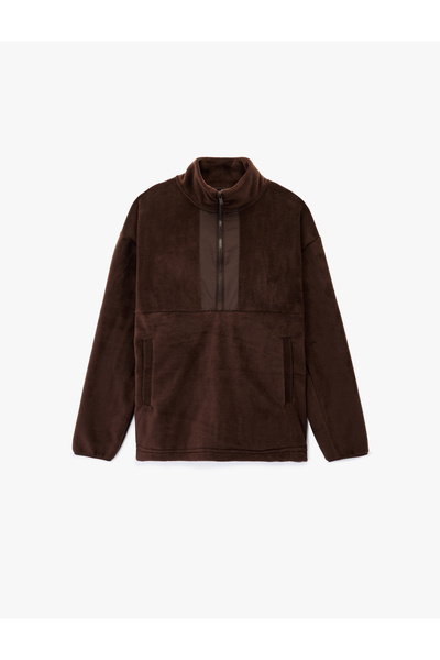Koton Uzun Kollu Cepli Yarım Fermuarlı Polar Sweatshirt