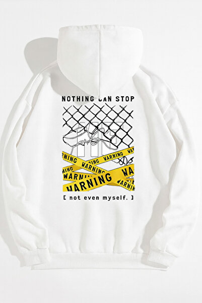 CLASSY.MODA Unisex supradimensionat cu glugă Text de avertizare Grafică cu im...