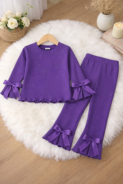 renkli diyar Girls' Top and Bottom Set with Bow Detail for Holidays, Travel, ...