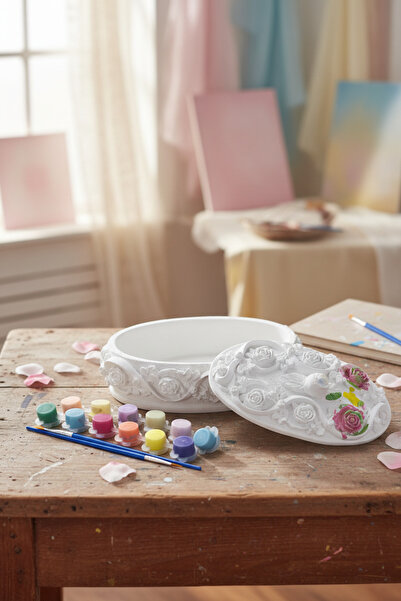 adanaçiçekliatölye GÜLLÜ TAKI KUTUSU BOYAMA SETİ BÜYÜK BOY KUTU