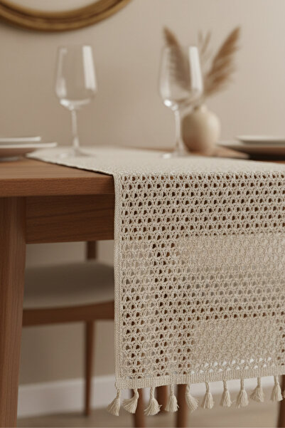 Morlay Vintage |   Knitted Woven Tassel Runner - Rustic Dowry Tableware and Table Presentation Cover 30X130Cm