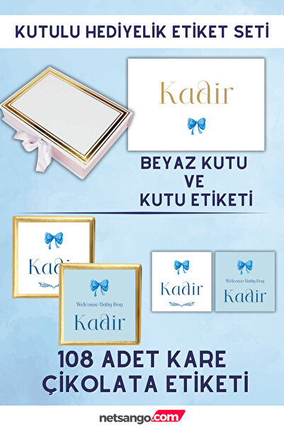 Netsan Etiket Mavi Fiyonk Hediyelik Etiket Seti - Beyaz Kutu, 108 Adet Çikola...