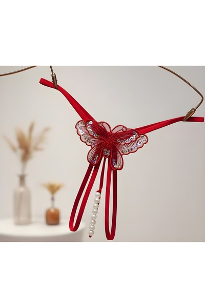 SİENNA SECRET İNCİLİ KELEBEK TANGA KÜLOT -KIRMIZI
