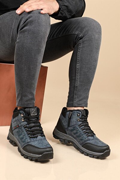 ALDİ Unisex Non-Slip Water and Cold Resistant Zippered Boots with Wool Inside - Navy Blue