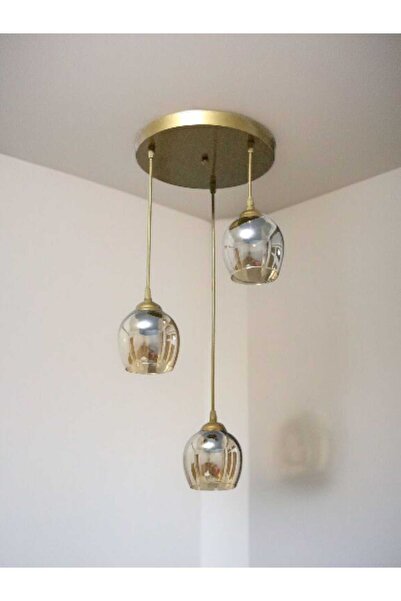 BSA LIGHTING LALE 3'LÜ ESKİTME BOYALI MODERN SARKIT AVİZE ( BAL CAM AÇIK AĞIZLI)