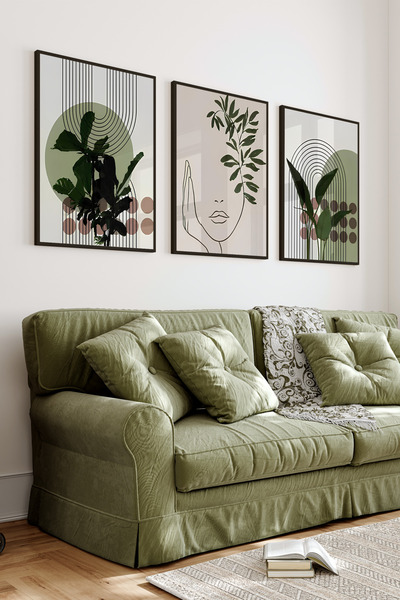 kutuTR Siyah Çerçeveli 2D Uv Baskı 3’lü Mdf Tablo Set–Modern Çiçek Ve Botanik...