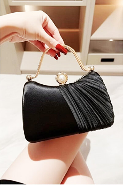 Famels Geantă de seară din satin negru Geantă de mână/Geantă de mână Geantă d...