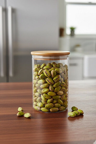 PERİNUVİA 2 Adet - Baharat ve Kuruyemiş Kavanozu Bambu Kapaklı - 12 x 6.5 ölçü